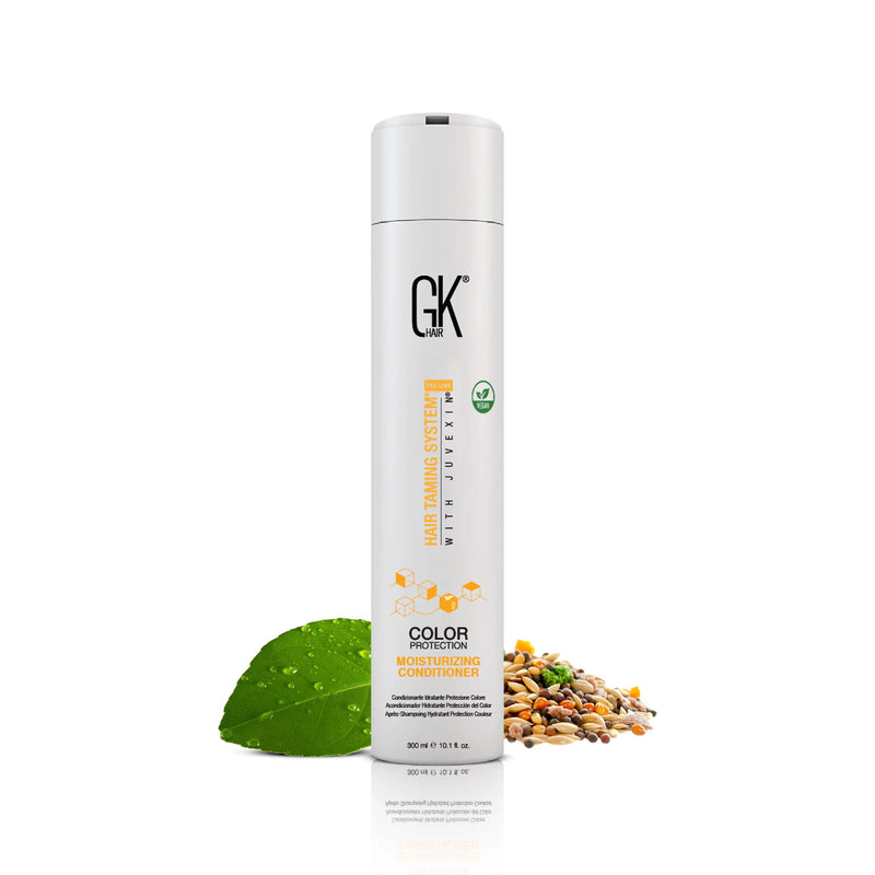 GK Hair Moisturizing Conditioner 300 ml bottle, front view with a green leaf and mixed seeds