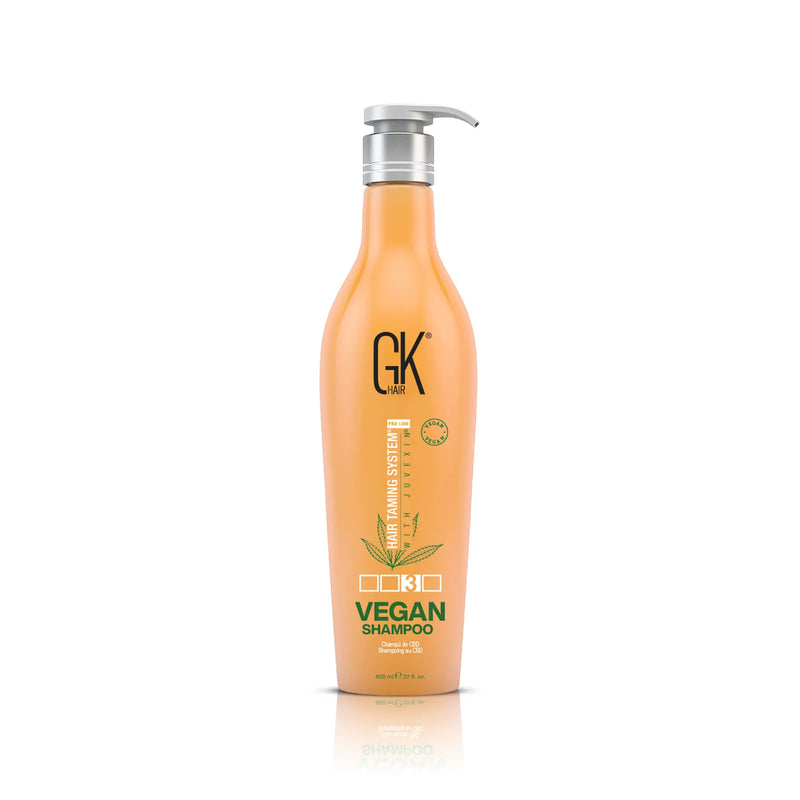 GK Hair Vegan Shampoo & Conditioner Pro: Vegan Shampoo 650 ml orange pump bottle on a white background