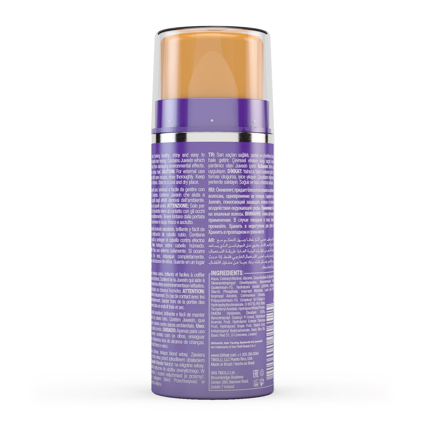 Leave-In Bombshell Cream perfect for blond styling and toning Leave-in Cream is a rich moisturizing styling cream JUVEXIN, Coconut Oil, Acai, and Natural Fruit Extracts Sedates frizz protects against split ends and neutralizes Suitable for all hair types and extensions to tame frizz and flyaways Smooth it over the lengths and massage into the ends before blow drying or air drying