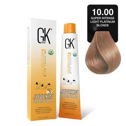 GK Hair's Juvexin 10.00 Super Intense Light Platinum Blonde Cream Color product set
