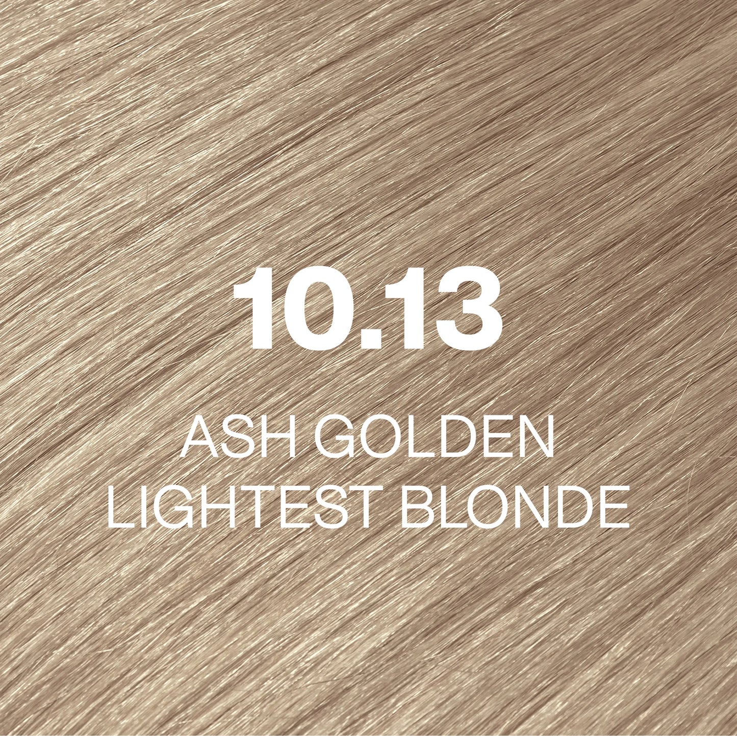 Silky hair texture showcasing the GK Hair's Juxevin Cream Color "10.13 Ash Golden Lightest Blonde" in bold white text.