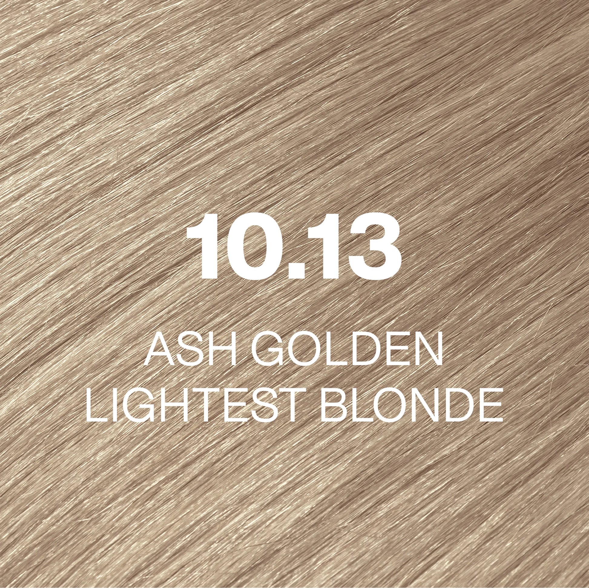 Silky hair texture showcasing the GK Hair's Juxevin Cream Color "10.13 Ash Golden Lightest Blonde" in bold white text.