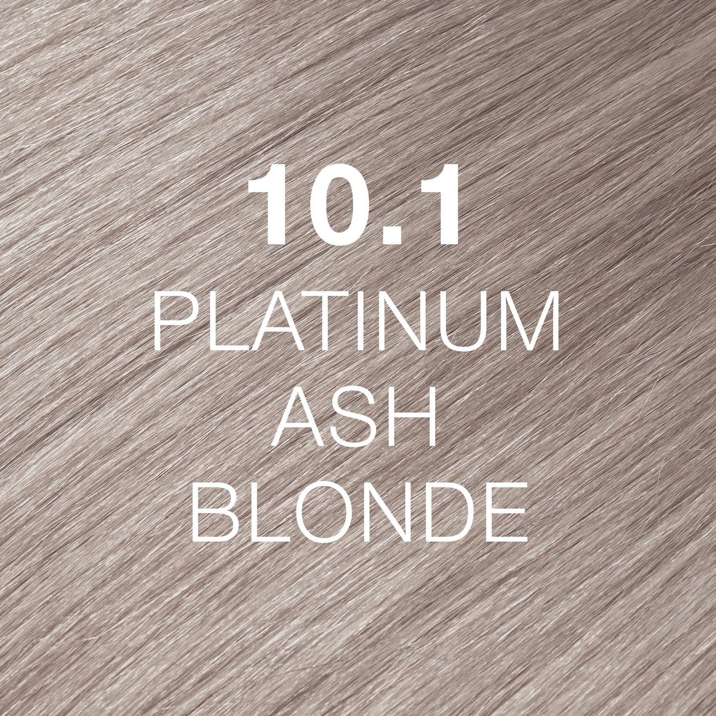 Silky hair texture showcasing the GK Hair's Juxevin Cream Color "10.1 Platinum Ash Blonde" in bold white text.