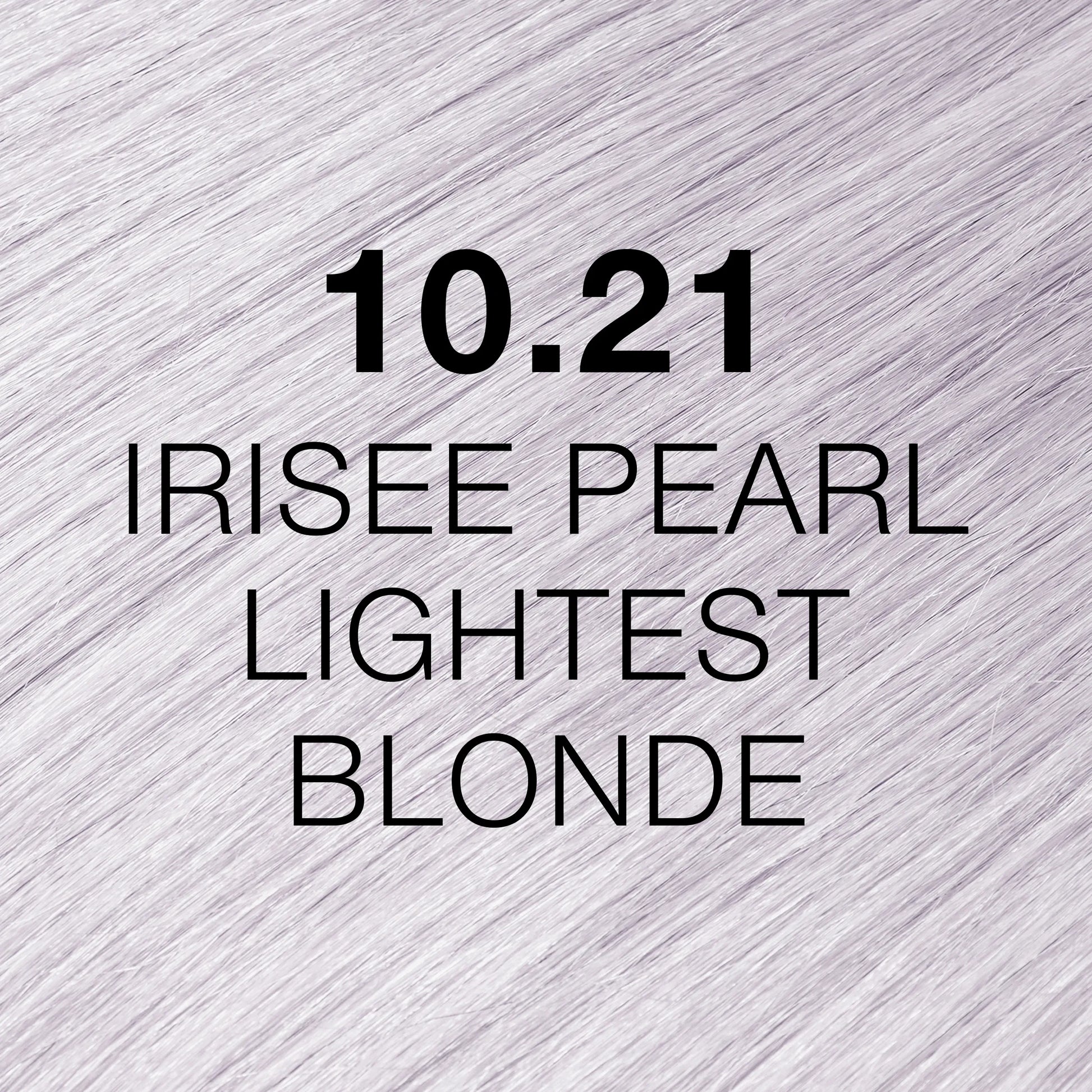 Silky hair texture showcasing the GK Hair's Juxevin Cream Color "10.21 Irisee Pearl Lightest Blonde" in bold white text.
