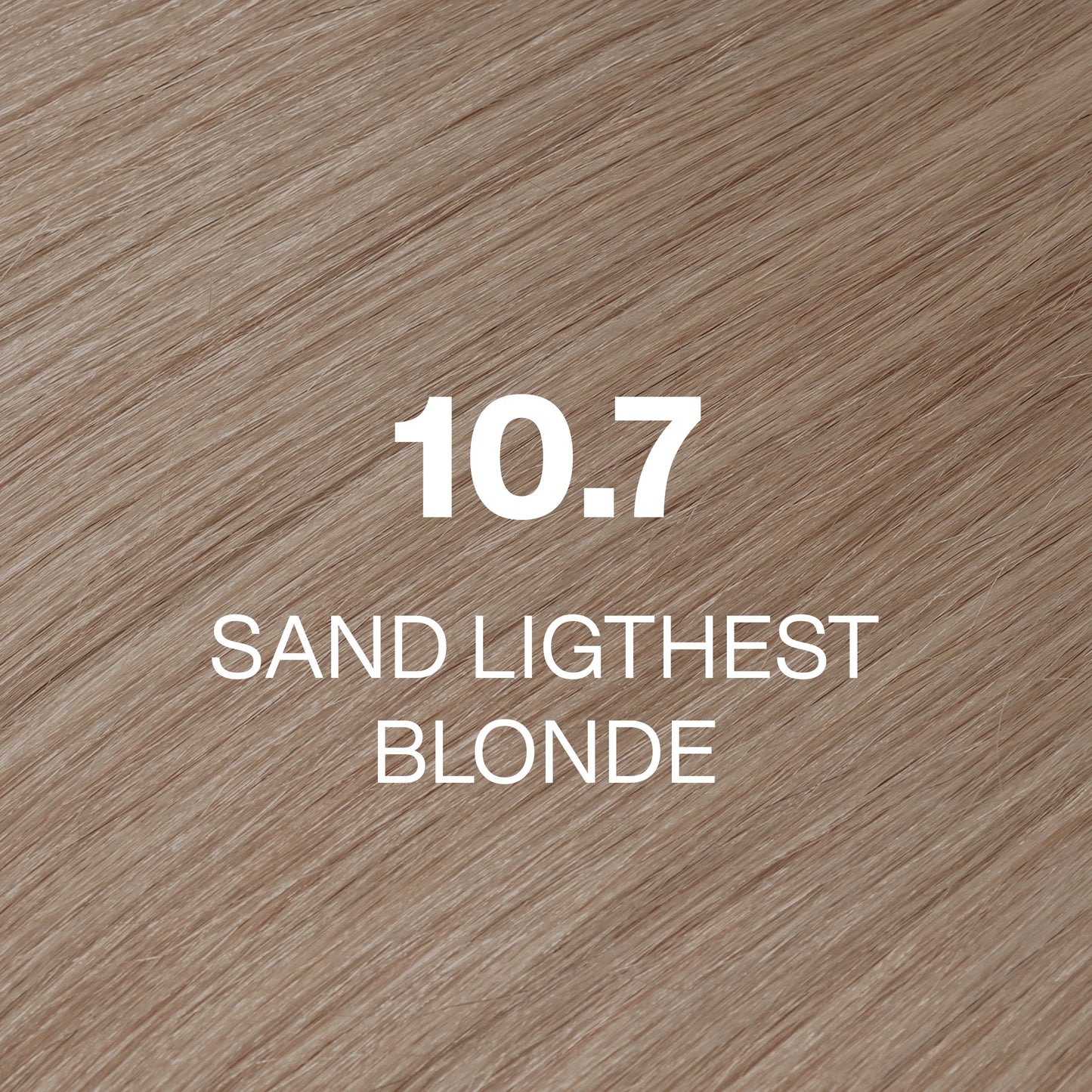 Silky hair  texture showcasing the GK Hair's Juxevin Cream Color "10.7 Sand Lightest Blonde" in bold white text.