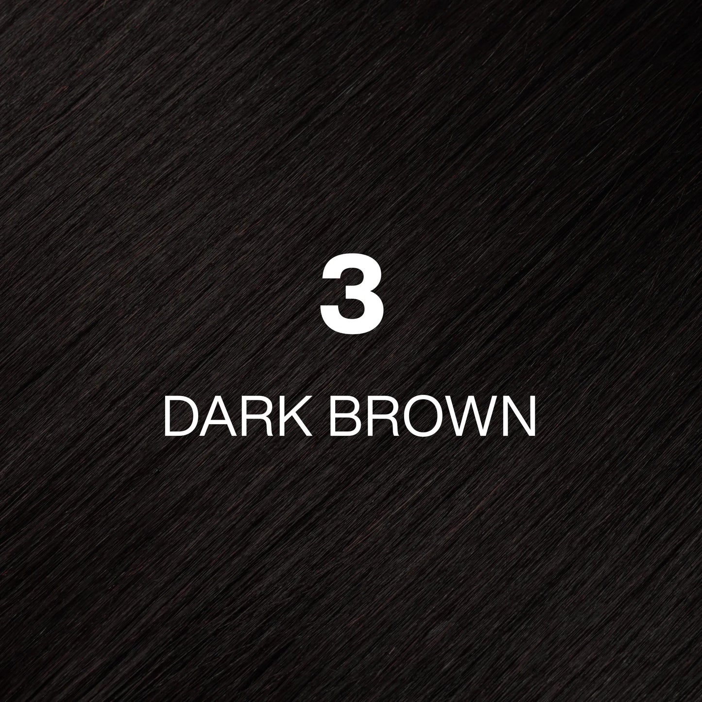Silky hair texture showcasing the GK Hair's Juxevin Cream Color "3 Dark Brown" in bold white text.