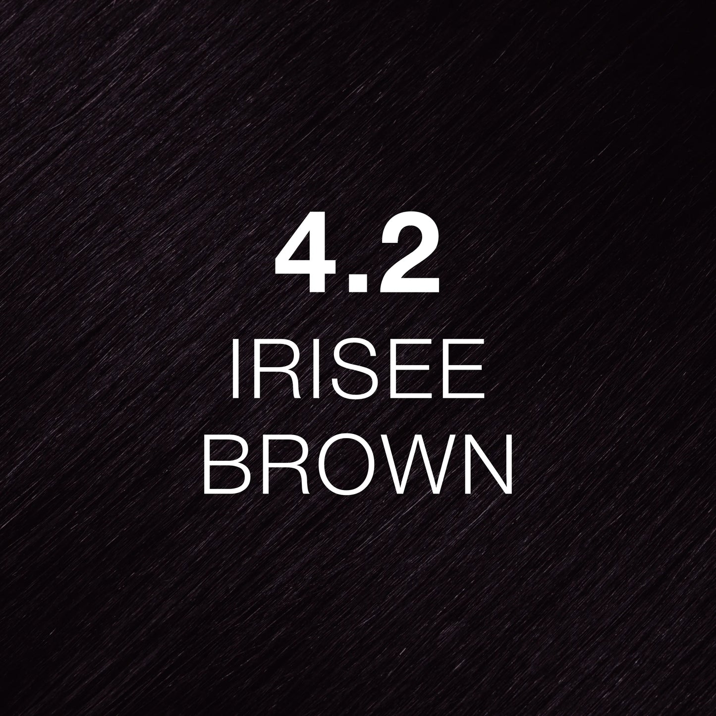 Silky hair texture showcasing the GK Hair's Juxevin Cream Color "4.2 Irisee Brown" in bold white text.