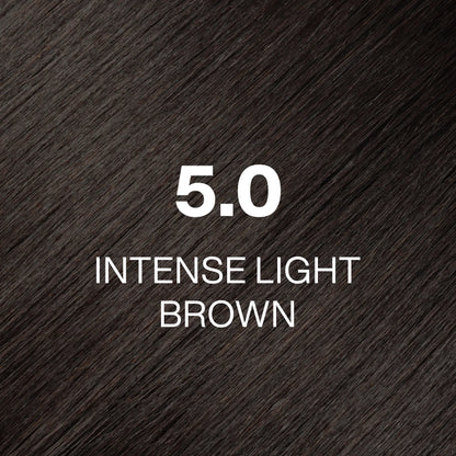 Text '5.0 Intense Light Brown' on a dark brown background