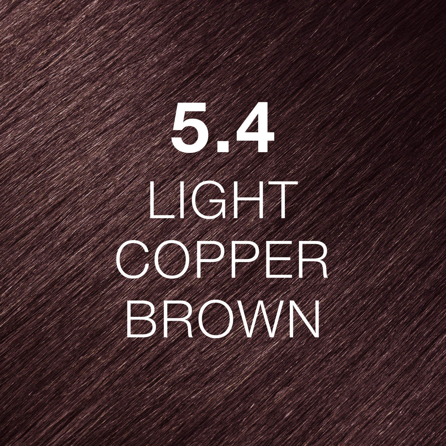 Silky hair texture showcasing the GK Hair's Juxevin Cream Color "5.4 Light Copper Brown" in bold white text.