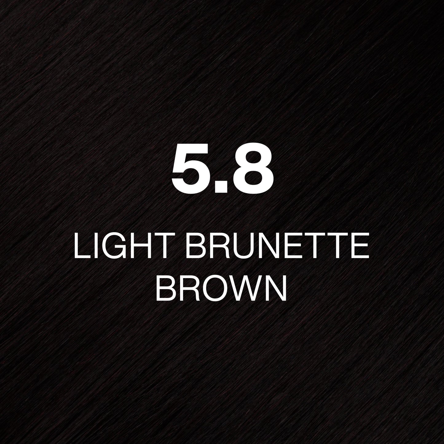 Silky hair texture showcasing the GK Hair's Juxevin Cream Color "5.8 Light Brunette Brown" in bold white text.