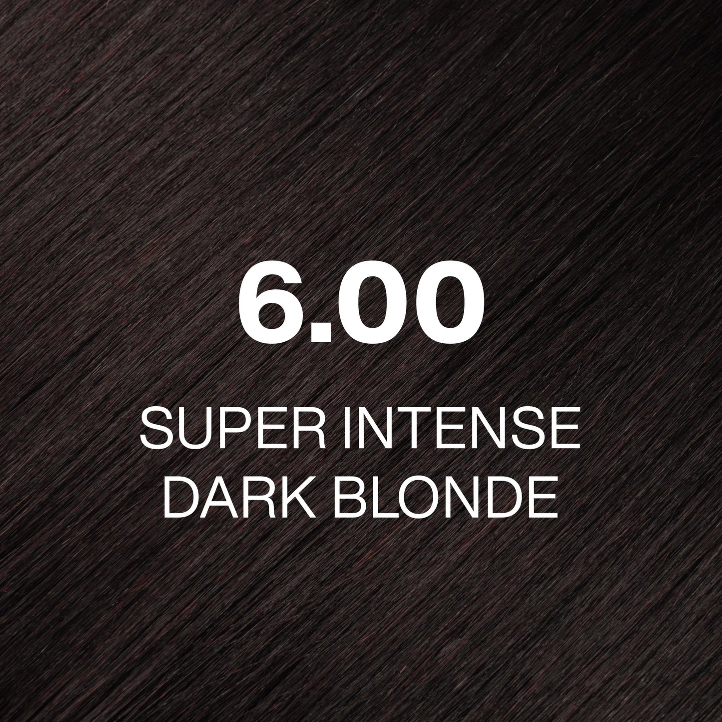 Silky hair texture showcasing the GK Hair's Juxevin Cream Color "6.00 Super Intense Dark Blonde" in bold white text.