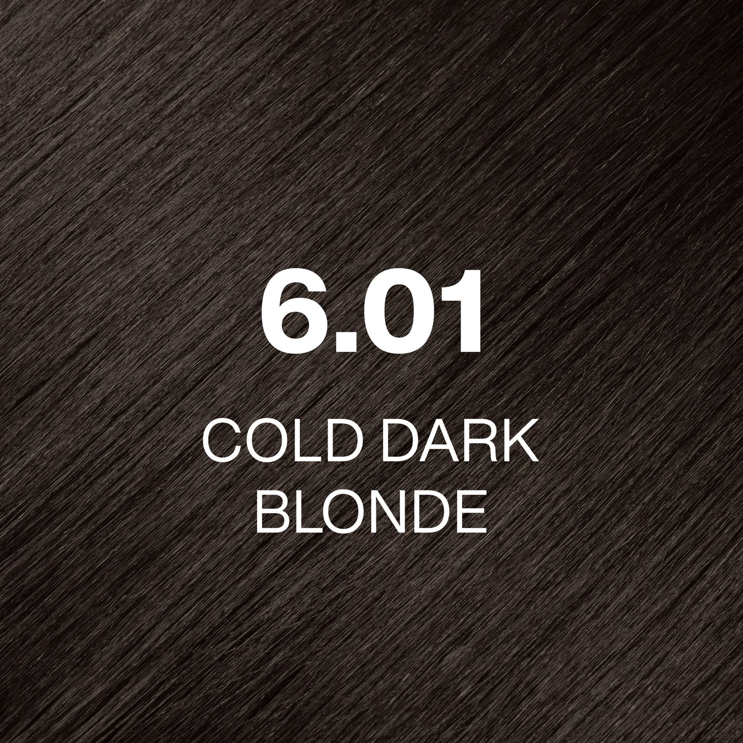 Silky hair texture showcasing the GK Hair's Juxevin Cream Color "6.01 Cold Dark Blonde" in bold white text.