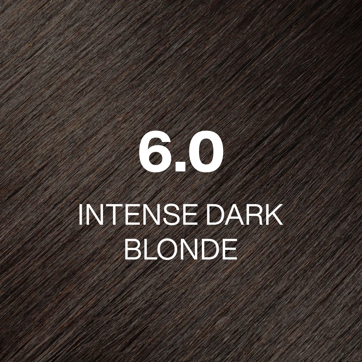 Silky hair texture showcasing the GK Hair's Juxevin Cream Color "6.0 Intense Dark Blonde" in bold white text.