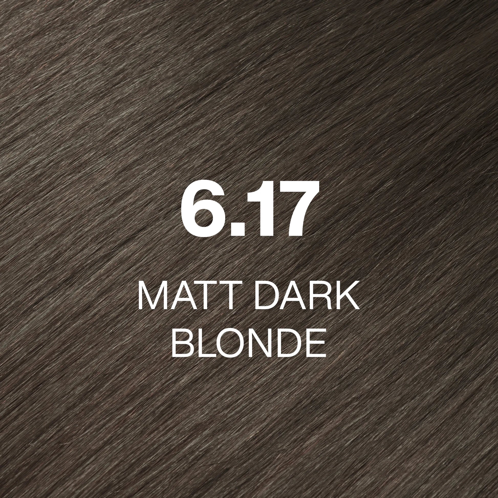 Silky hair texture showcasing the GK Hair's Juxevin Cream Color "6.17 Matt Dark Blonde" in bold white text.