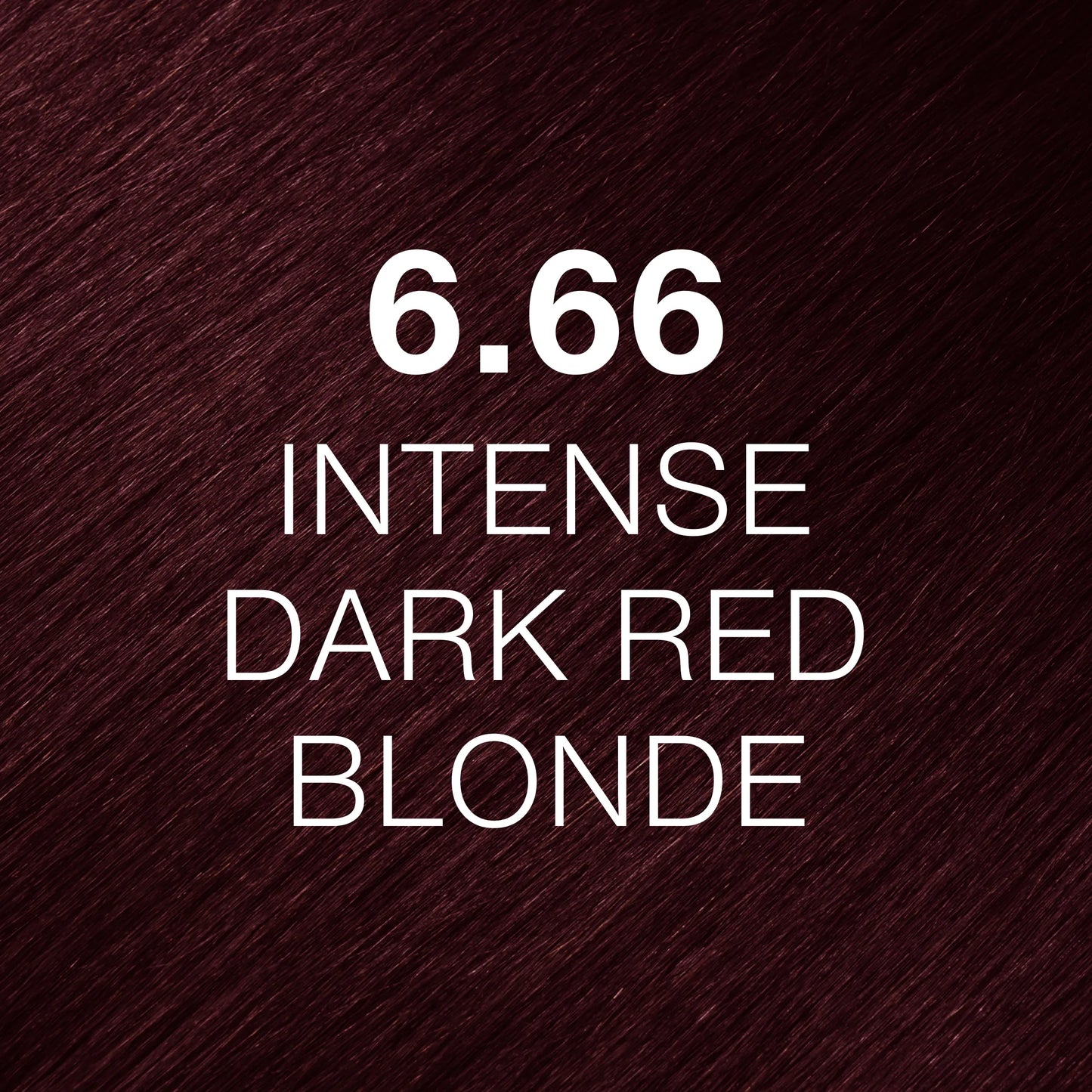 Silky hair texture showcasing the GK Hair's Juxevin Cream Color "6.66 Intense Dark Red Blonde" in bold white text.