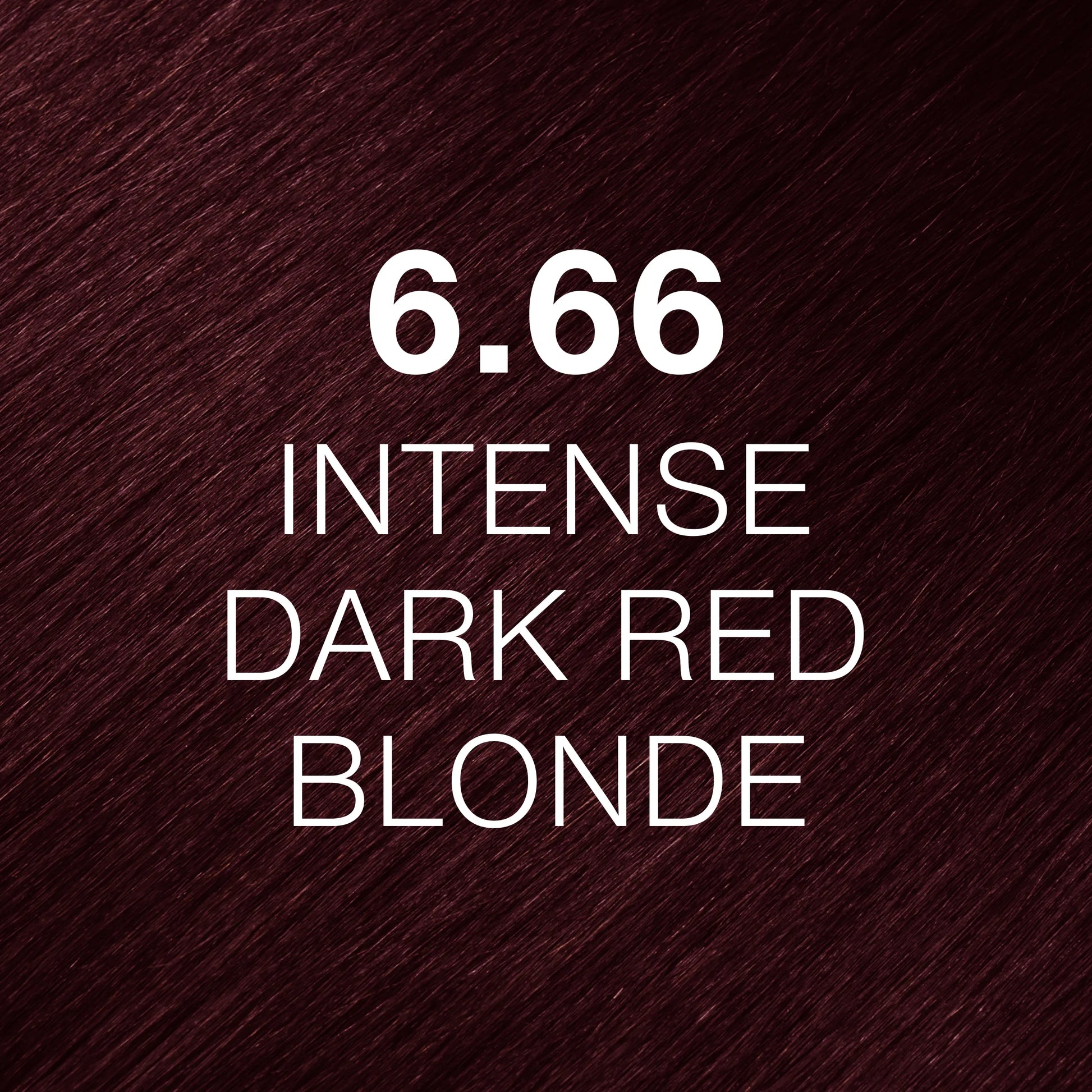 Silky hair texture showcasing the GK Hair's Juxevin Cream Color "6.66 Intense Dark Red Blonde" in bold white text.