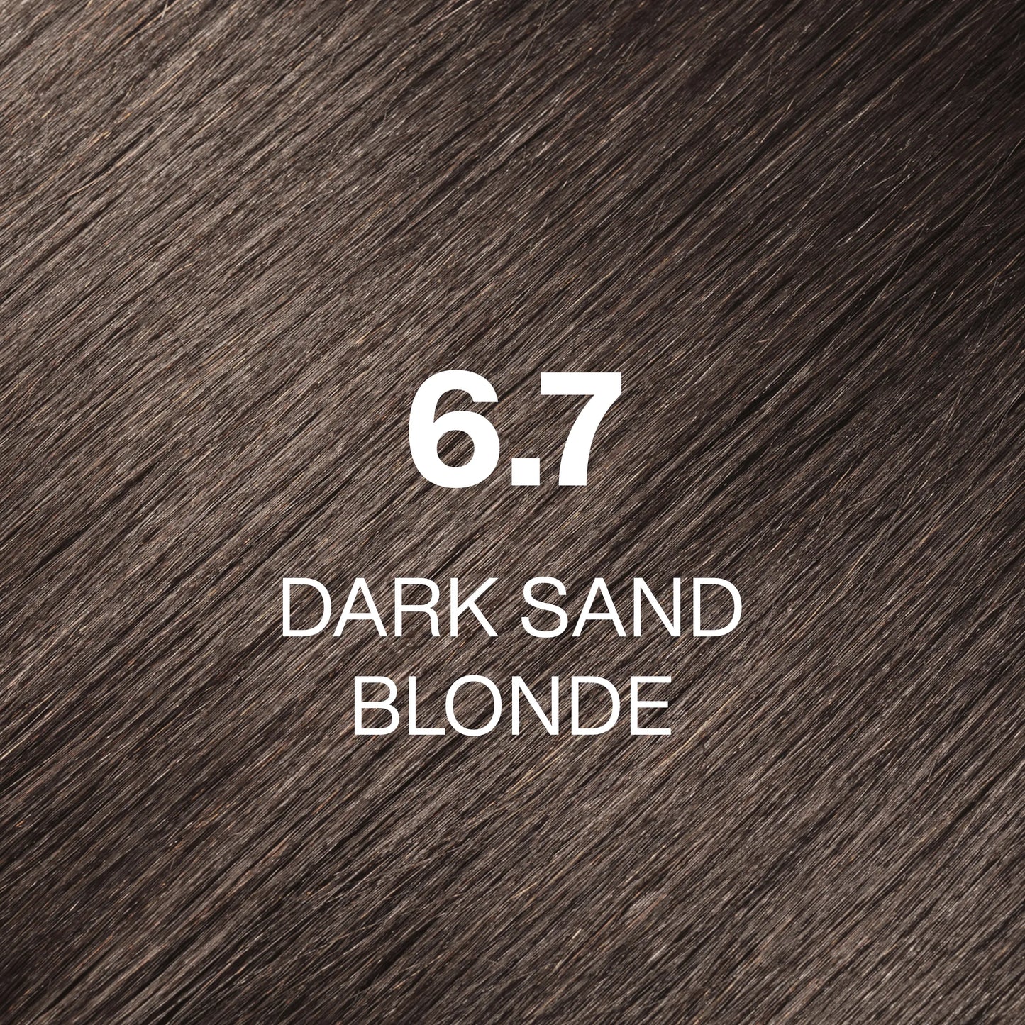 Silky hair texture showcasing the GK Hair's Juxevin Cream Color "6.7 Dark Sand Blonde" in bold white text.