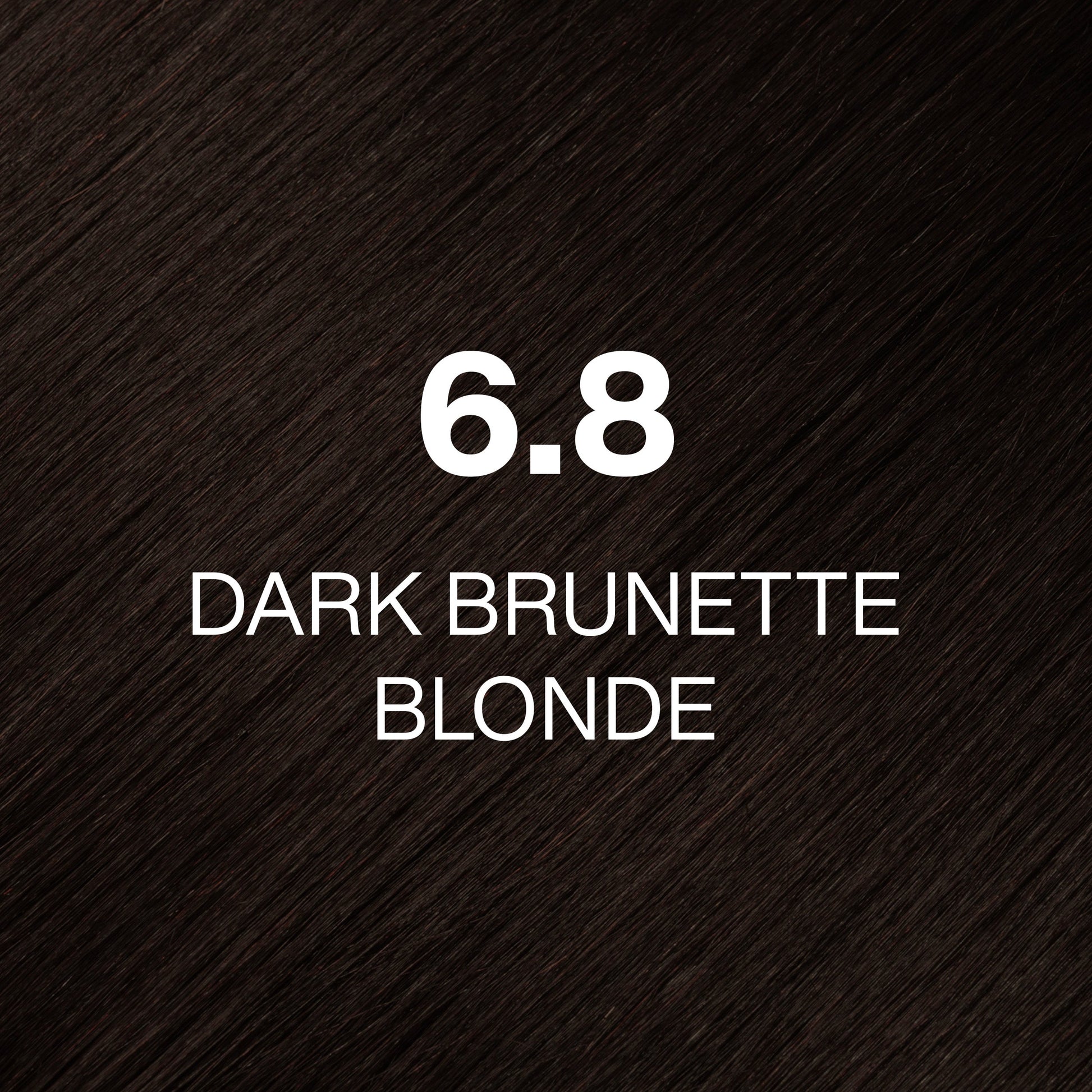 Silky hair texture showcasing the GK Hair's Juxevin Cream Color "6.8 Dark Brunette Blonde" in bold white text.