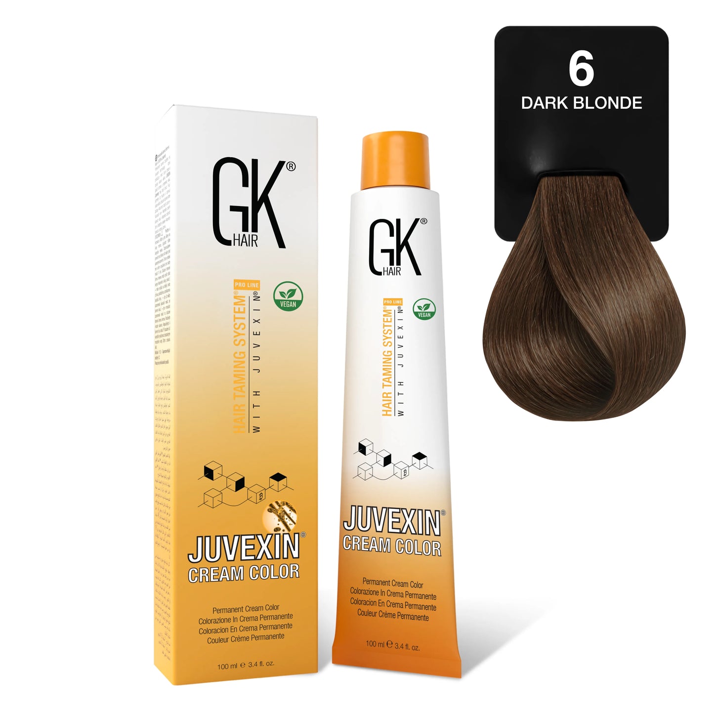 GK Hair's Juvexin 6 Dark Blonde Cream Color product set includes Volume Developer.