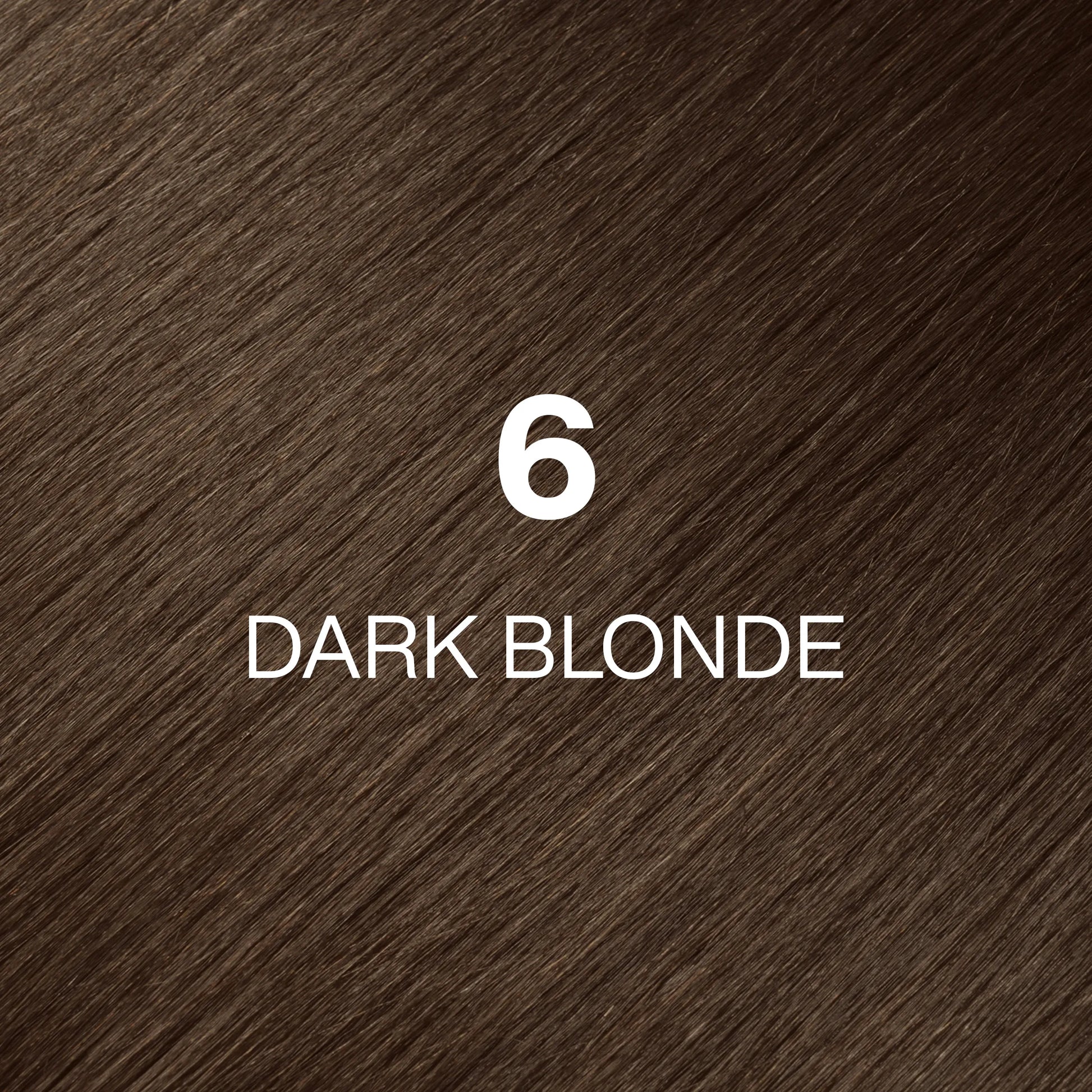 Silky hair texture showcasing the GK Hair's Juxevin Cream Color "6 Dark Blonde" in bold white text.
