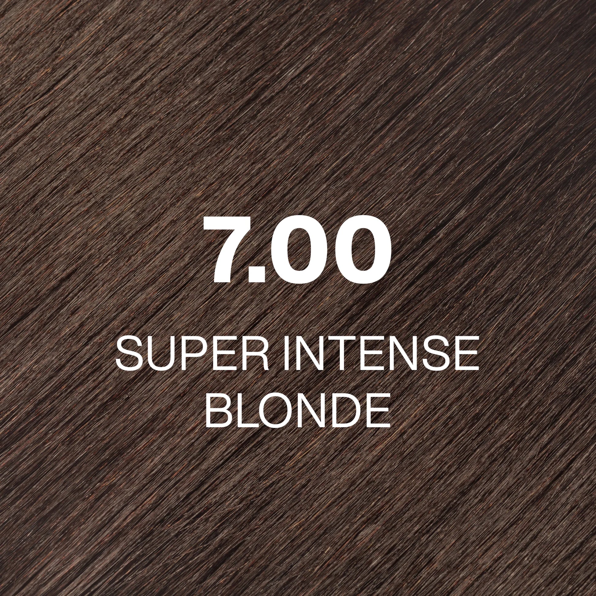 Silky hair texture showcasing the GK Hair's Juxevin Cream Color "7.00 Super Intense Blonde" in bold white text.