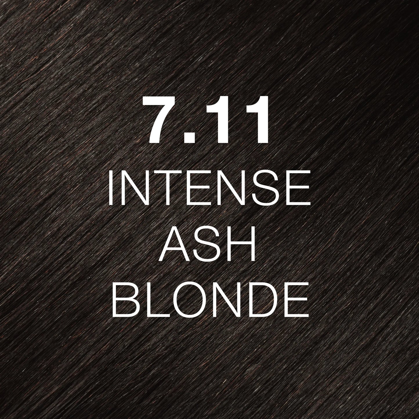 Silky hair texture showcasing the GK Hair's Juxevin Cream Color "7.11 Intense Ash Blonde" in bold white text.