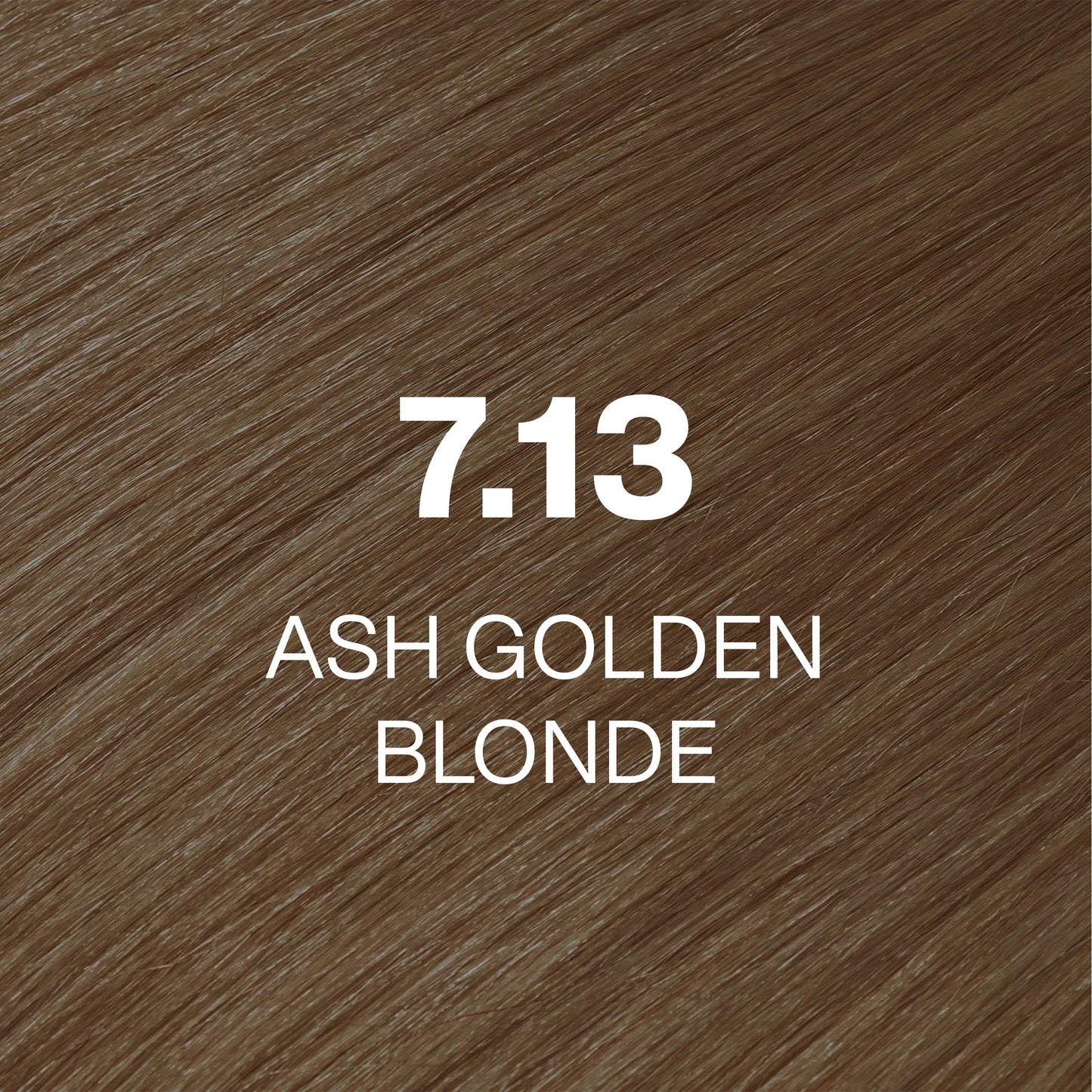 Silky hair texture showcasing the GK Hair's Juxevin Cream Color "7.13 Ash Golden Blonde" in bold white text.