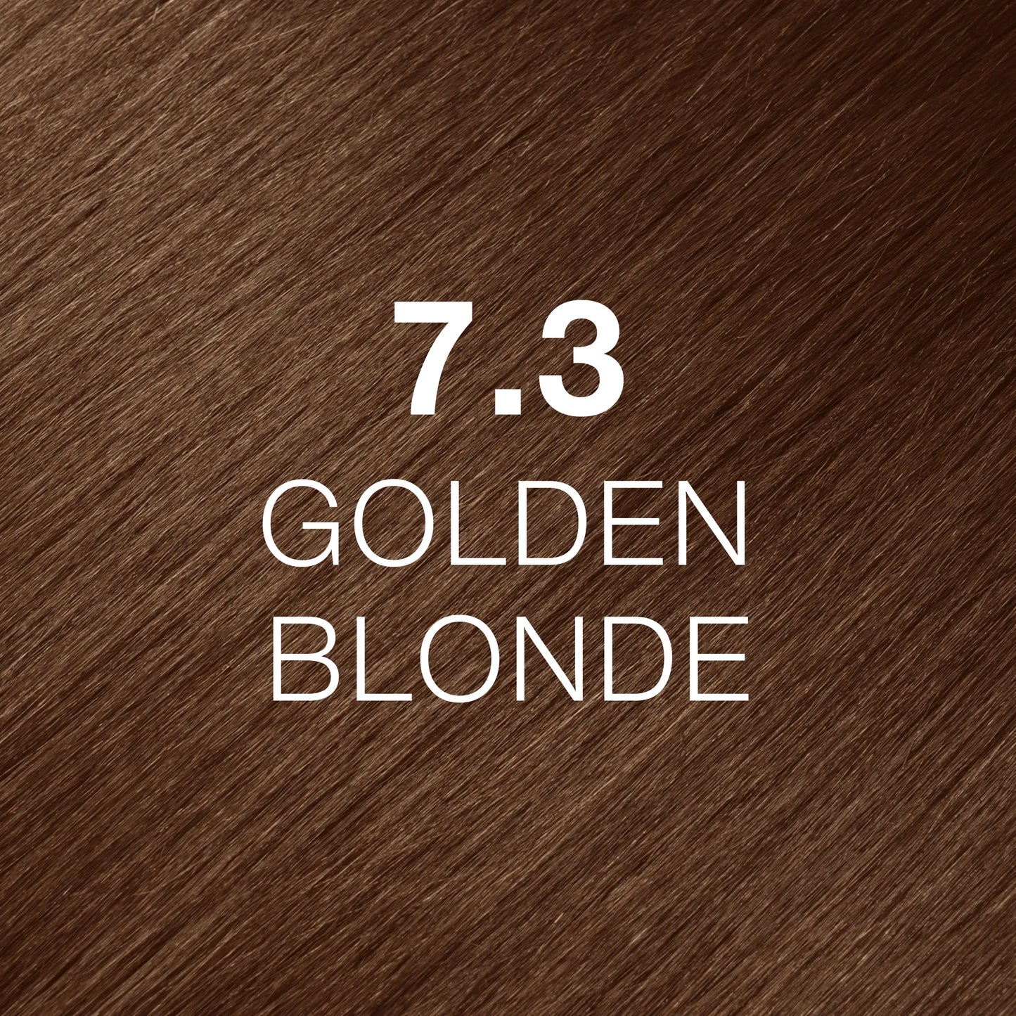 Silky hair texture showcasing the GK Hair's Juxevin Cream Color "7.3 Golden Blonde" in bold white text.
