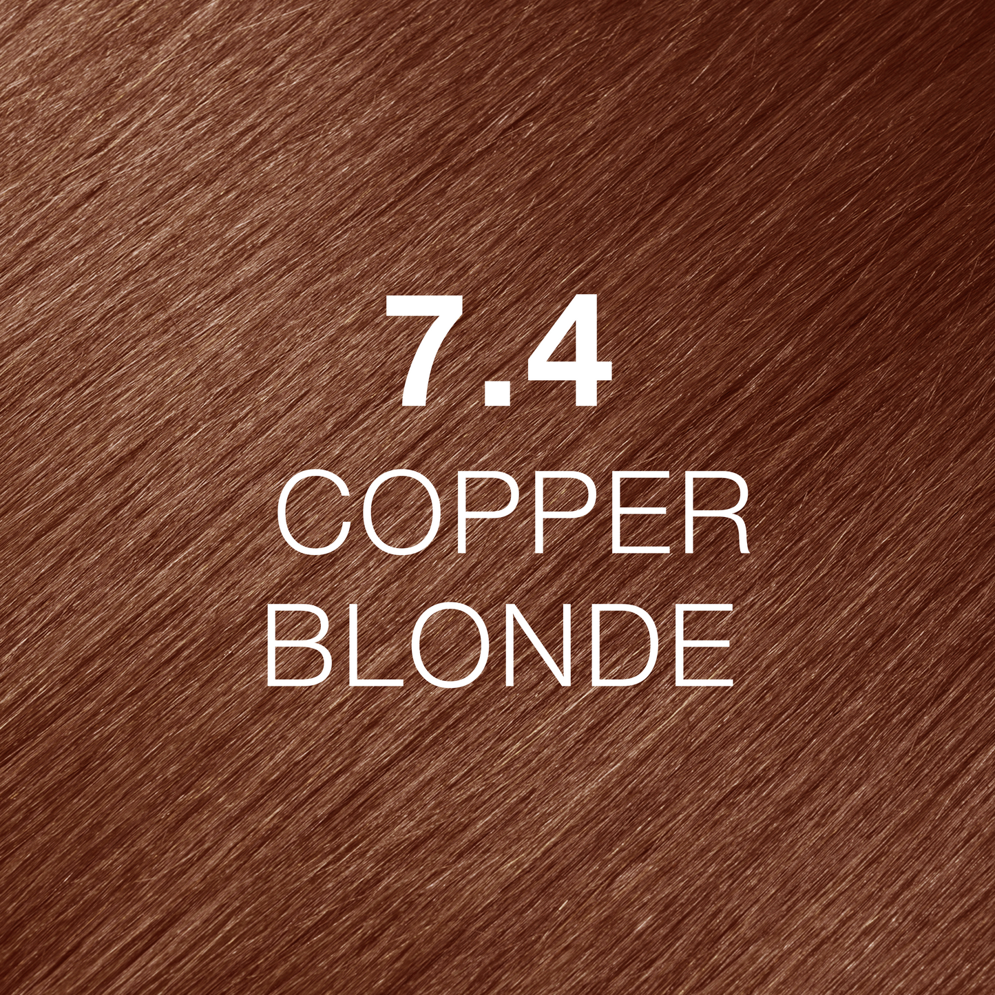 Silky hair texture showcasing the GK Hair's Juxevin Cream Color "7.4 Copper Blonde" in bold white text.