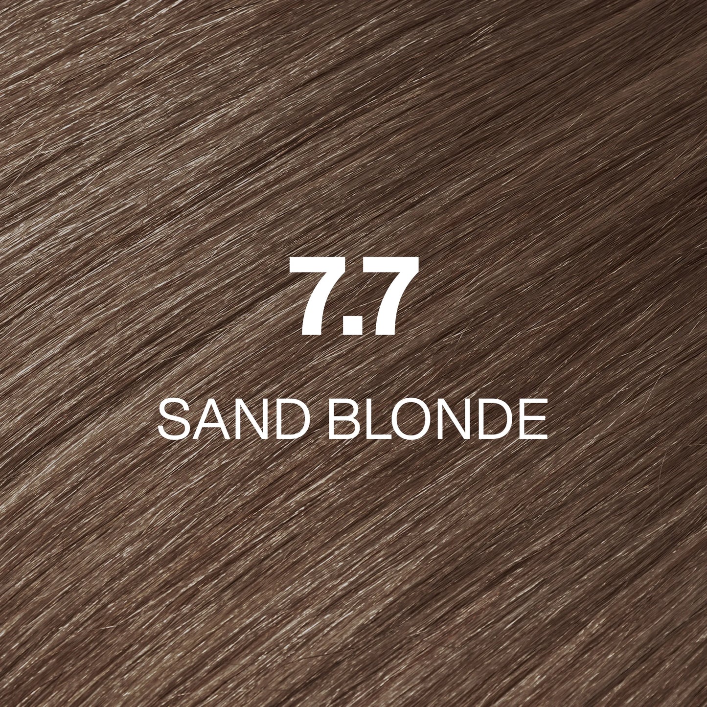 Silky hair texture showcasing the GK Hair's Juxevin Cream Color "7.7 Sand Blonde" in bold white text.