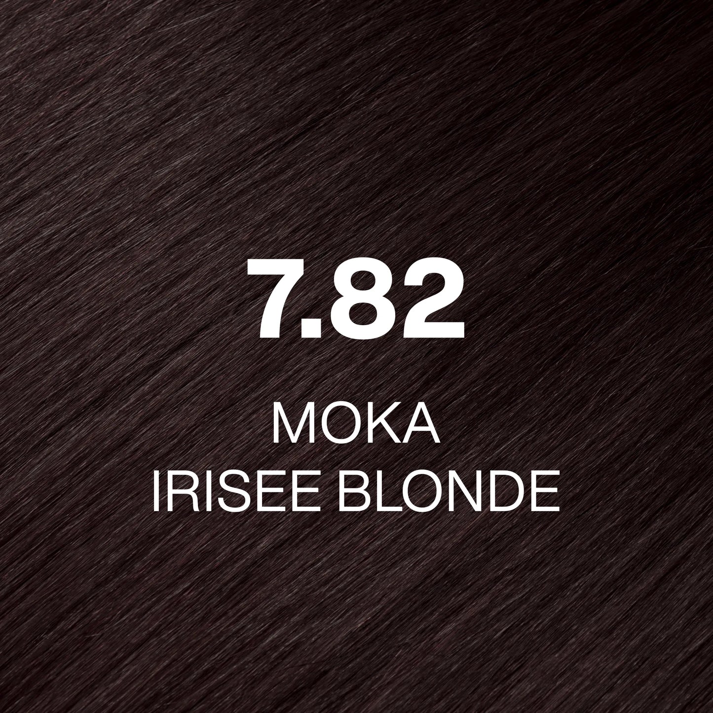 Silky hair texture showcasing the GK Hair's Juxevin Cream Color "7.82 Moka Irisee Blonde" in bold white text.