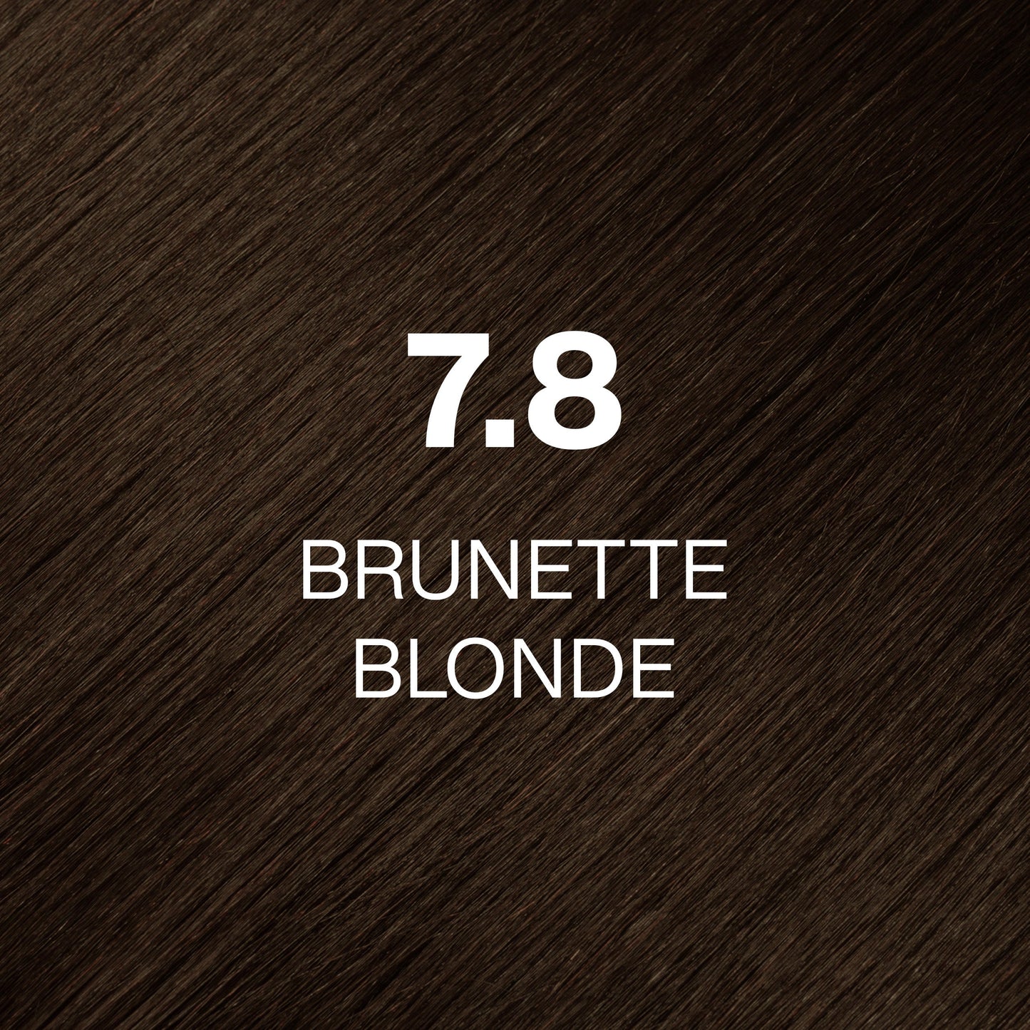 Silky hair texture showcasing the GK Hair's Juxevin Cream Color "7.8 Brunette Blonde" in bold white text.