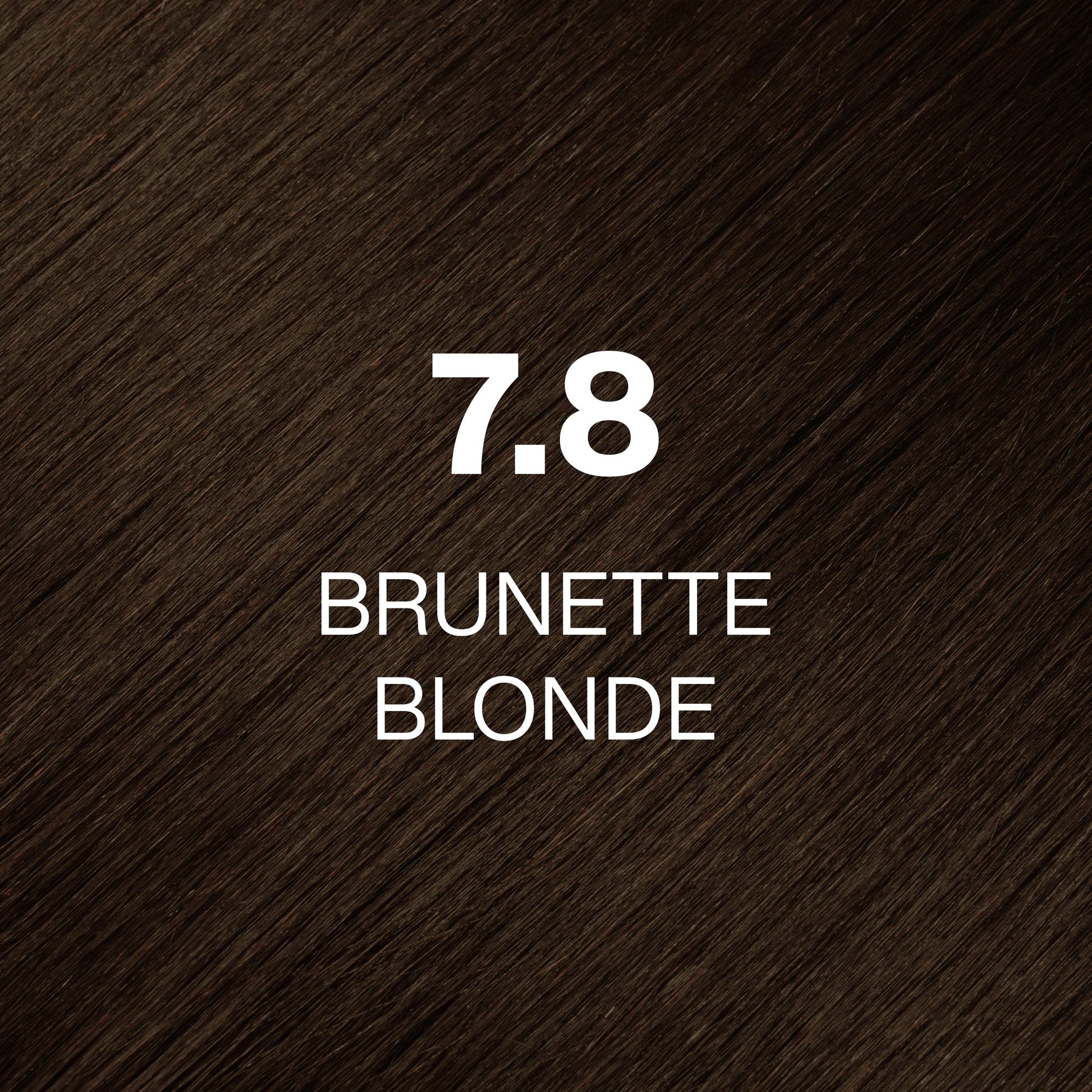 Silky hair texture showcasing the GK Hair's Juxevin Cream Color "7.8 Brunette Blonde" in bold white text.