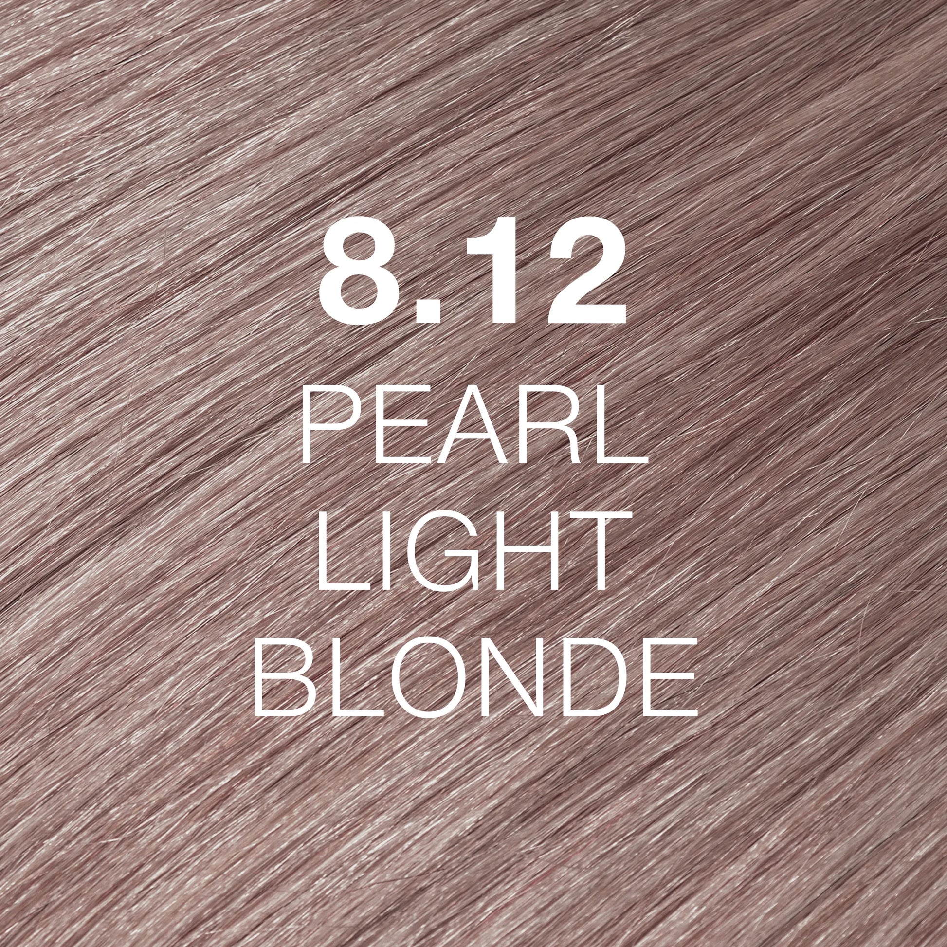 Silky hair texture showcasing the GK Hair's Juxevin Cream Color "8.12 Pearl Light Blonde" in bold white text.