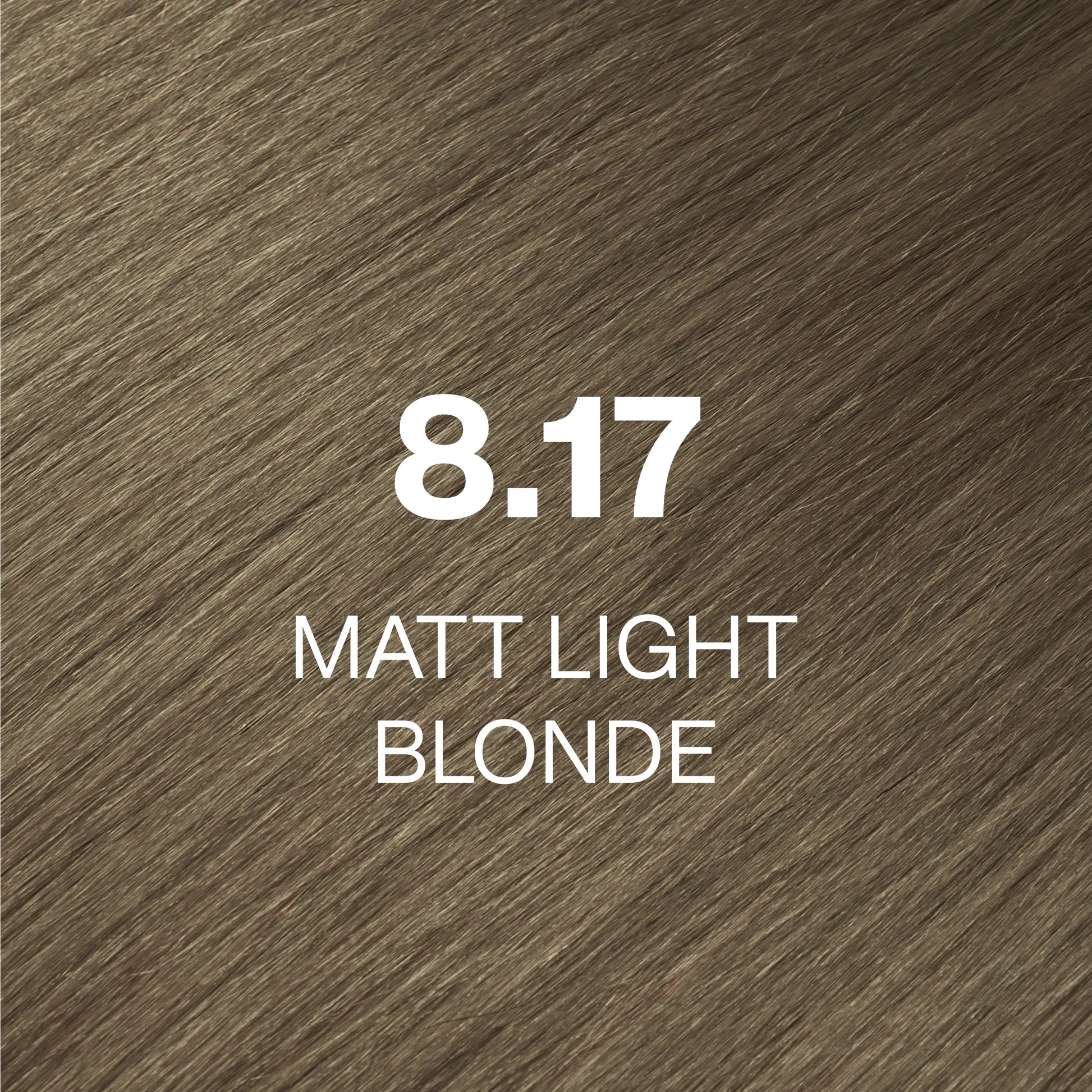 Silky hair texture showcasing the GK Hair's Juxevin Cream Color "8.17 Matt Light Blonde" in bold white text.