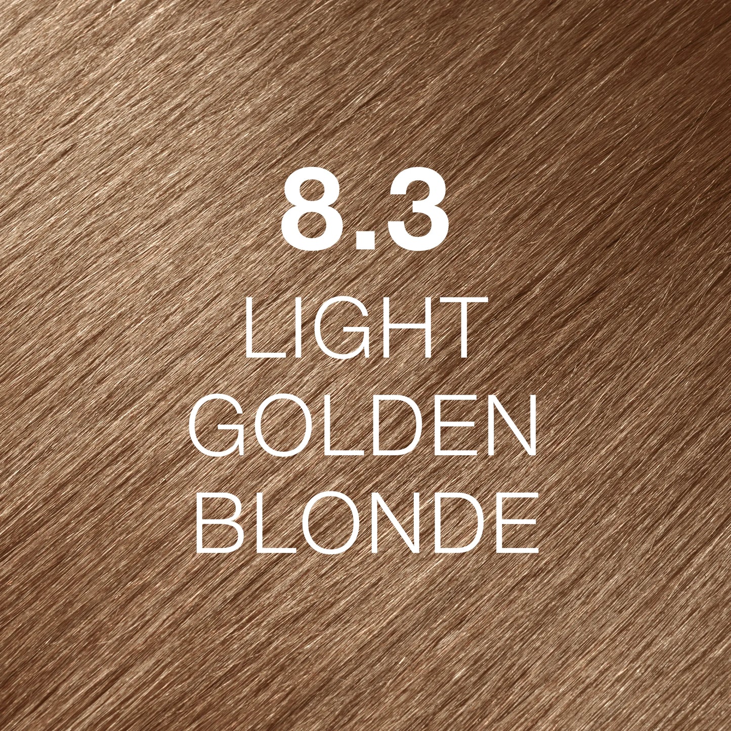 Silky hair texture showcasing the GK Hair's Juxevin Cream Color "8.3 Light Golden Blonde" in bold white text.