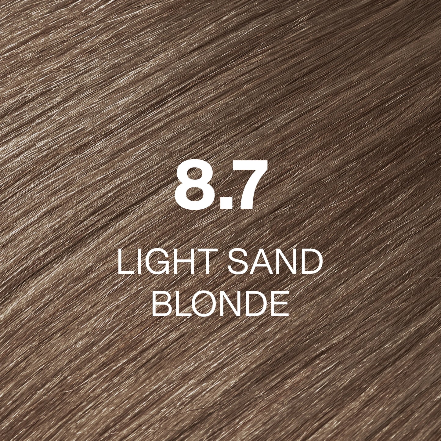 Silky hair texture showcasing the GK Hair's Juxevin Cream Color "8.7 Light Sand Blonde" in bold white text.