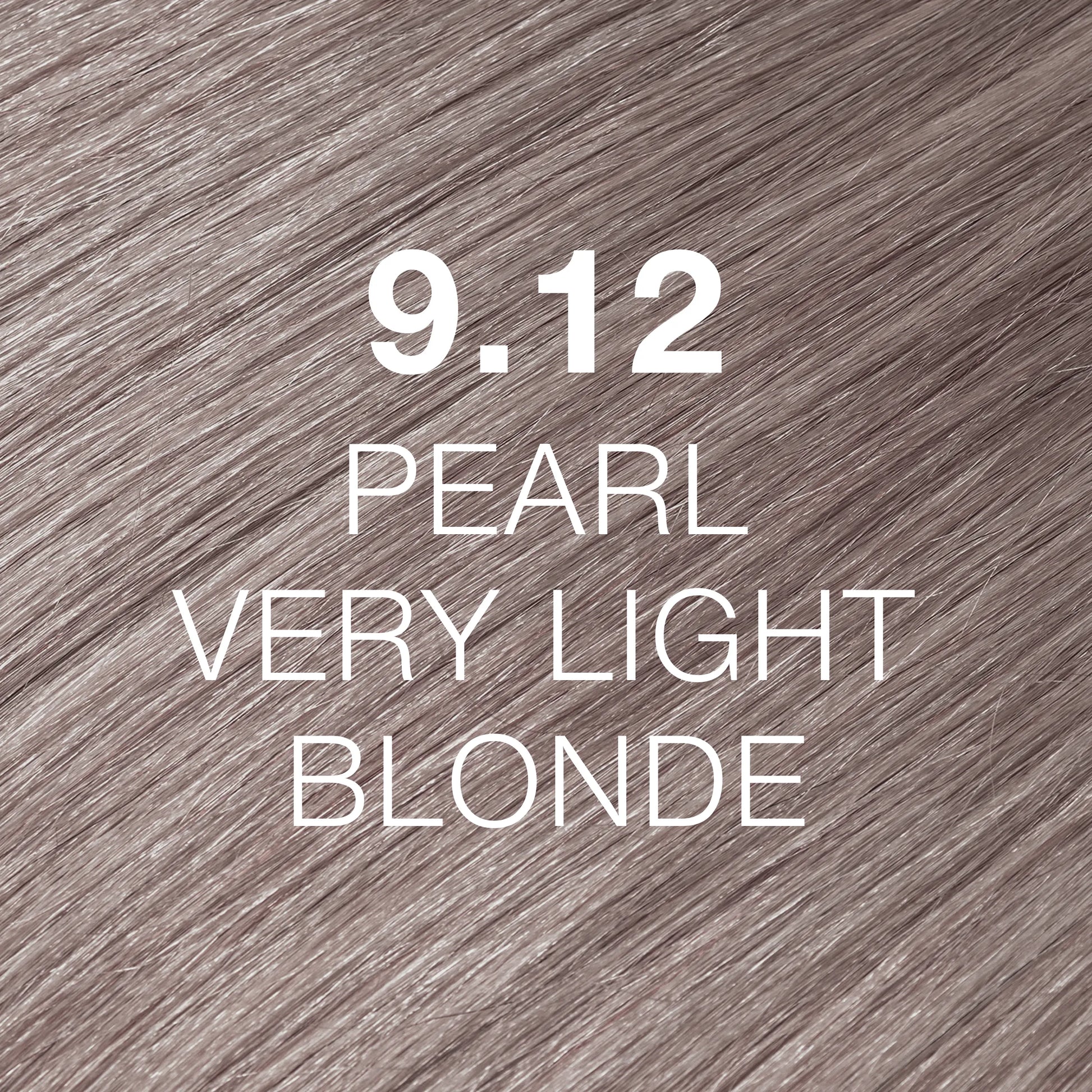 Silky hair texture showcasing the GK Hair's Juxevin Cream Color "9.12 Pearl Very Light Blonde" in bold white text.