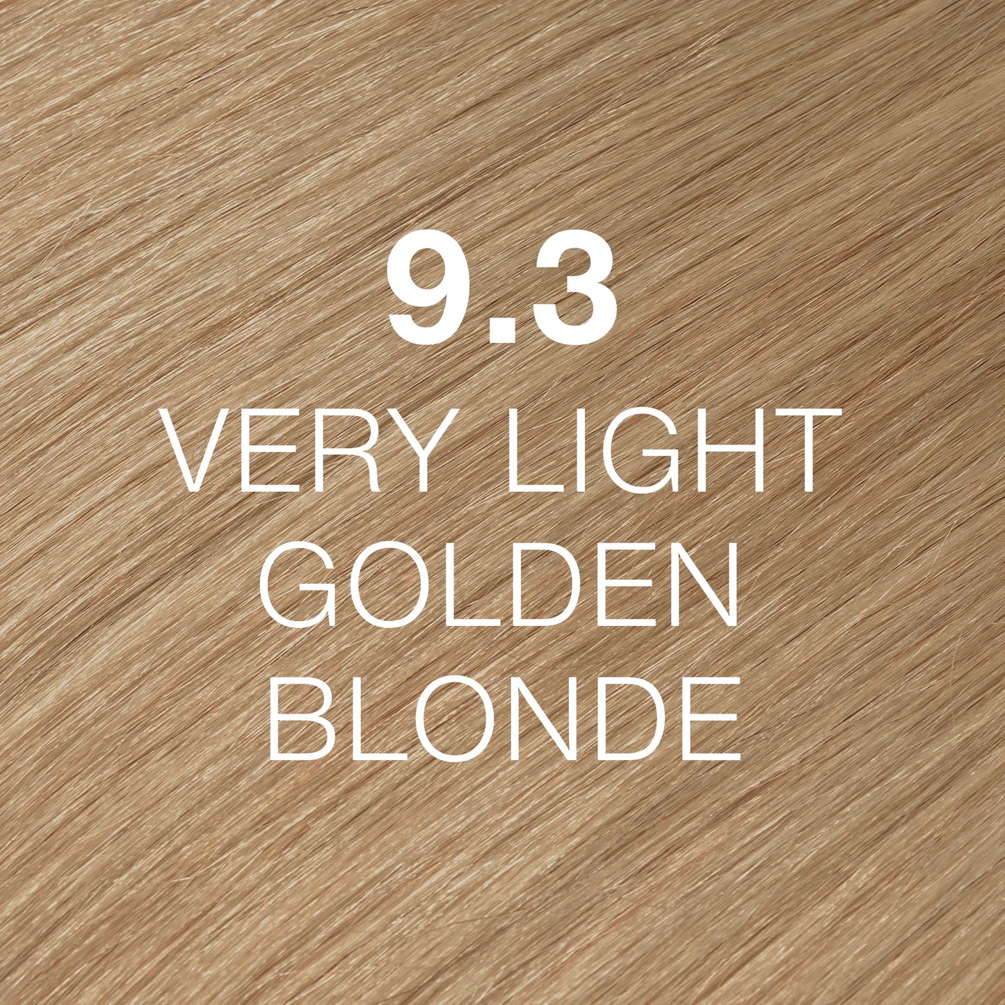 Silky hair texture showcasing the GK Hair's Juxevin Cream Color "9.3 Very Light Golden Blonde" in bold white text.