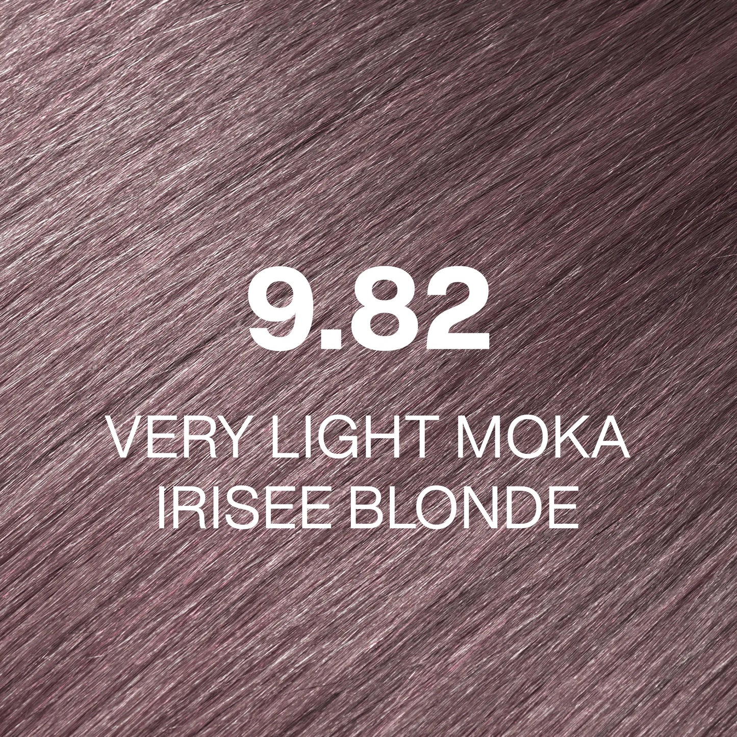 Silky hair texture showcasing the GK Hair's Juxevin Cream Color "9.82 Very Light Moka Irisee Blonde" in bold white text.