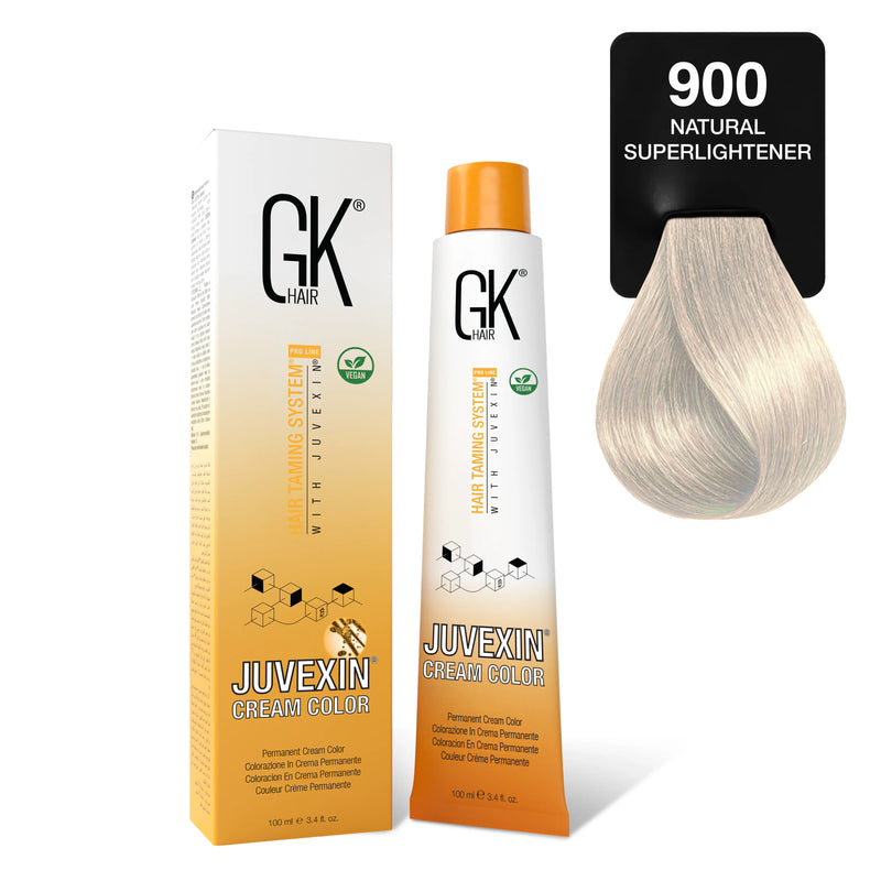 GK Hair's Juvexin 900 Natural Superlightener Cream Color product set includes Volume Developer.
