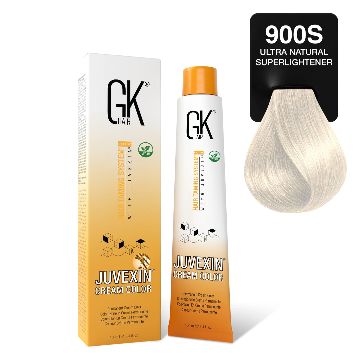 GK Hair's Juvexin 900S Ultra Natural Superlightener Cream Color product set includes Volume Developer.