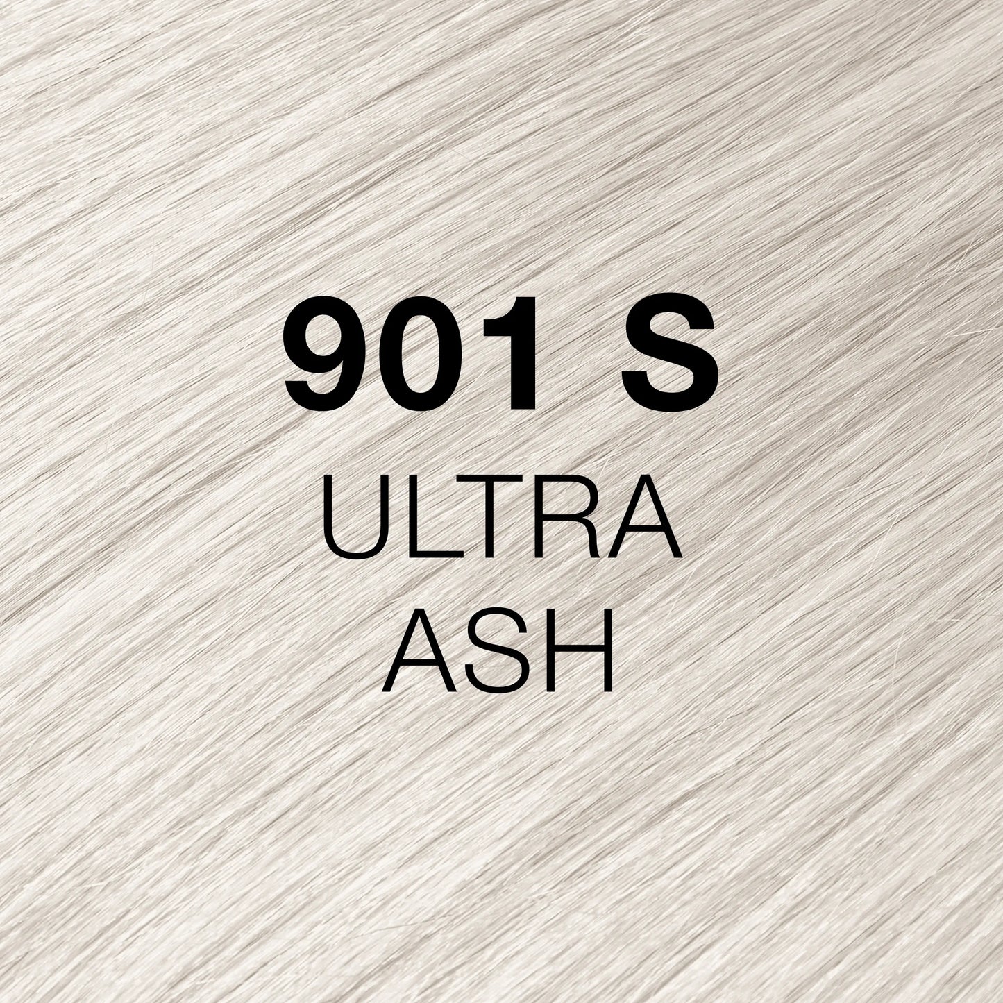 Silky hair texture showcasing the GK Hair's Juxevin Cream Color "901S Ultra Ash" in bold white text.