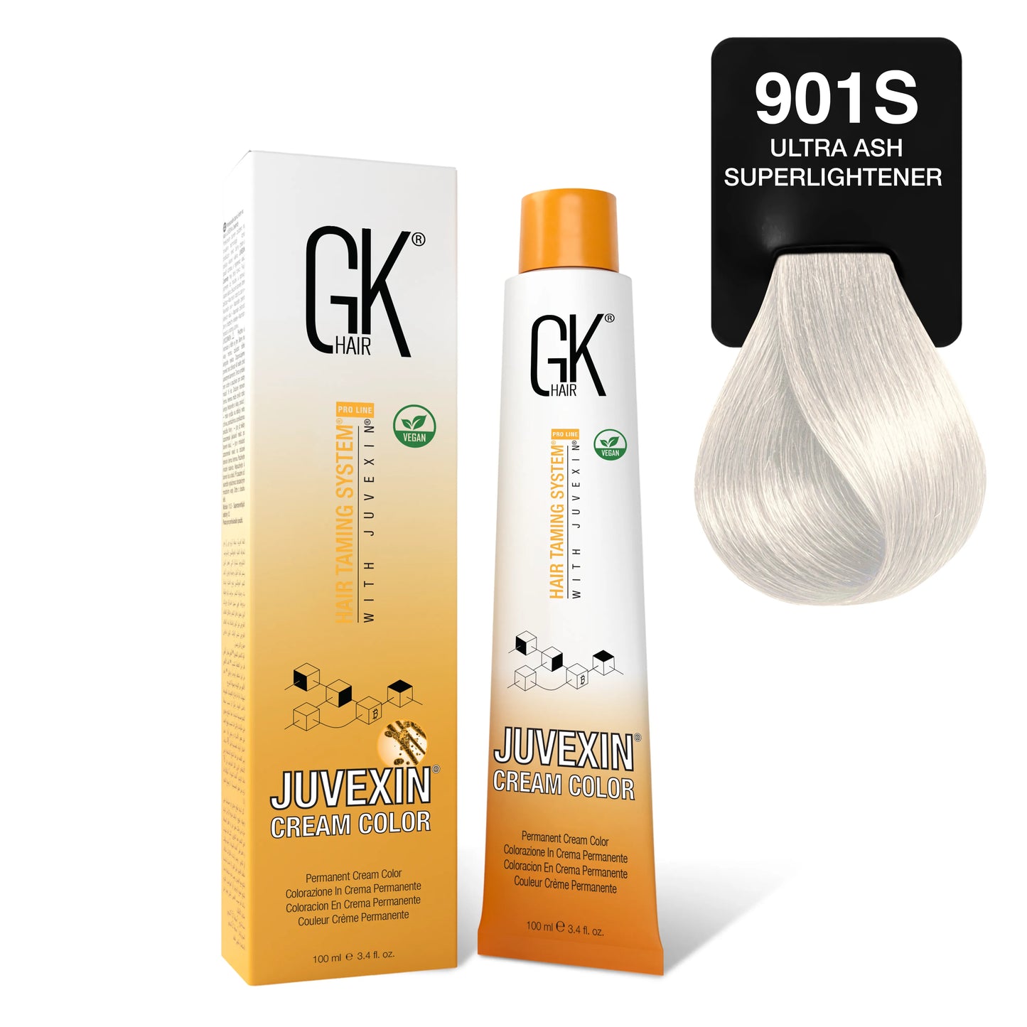 GK Hair's Juvexin 901S Ultra Ash Superlightener Cream Color product set includes Volume Developer.