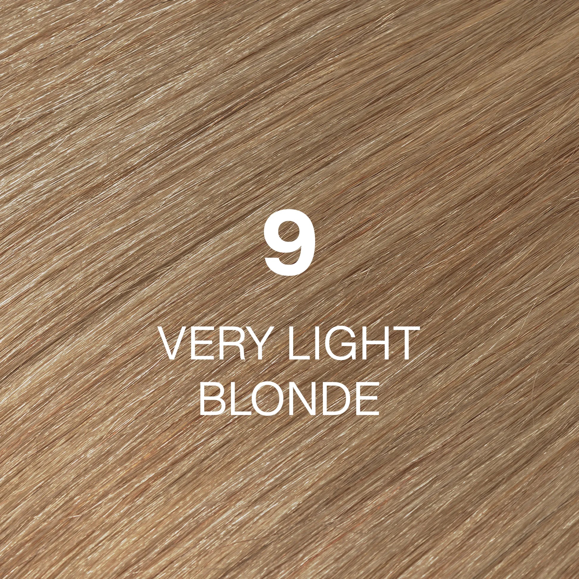 Silky hair texture showcasing the GK Hair's Juxevin Cream Color "9 Very Blonde Hair Texture Blonde" in bold white text.