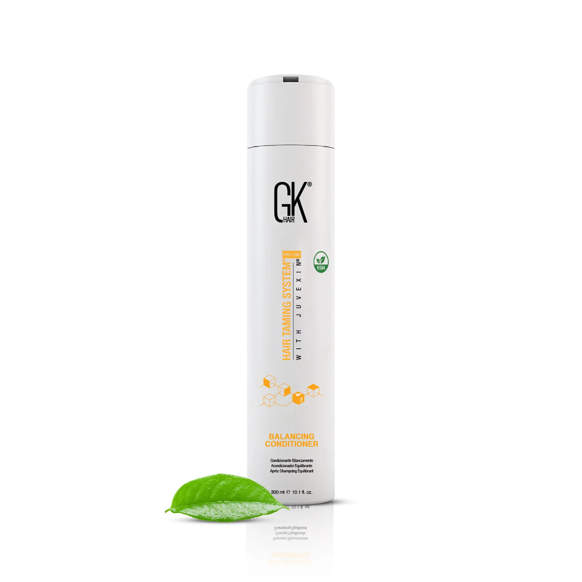 GK Hair Balancing Pro Conditioner 300 ml bottle, front view with a green leaf