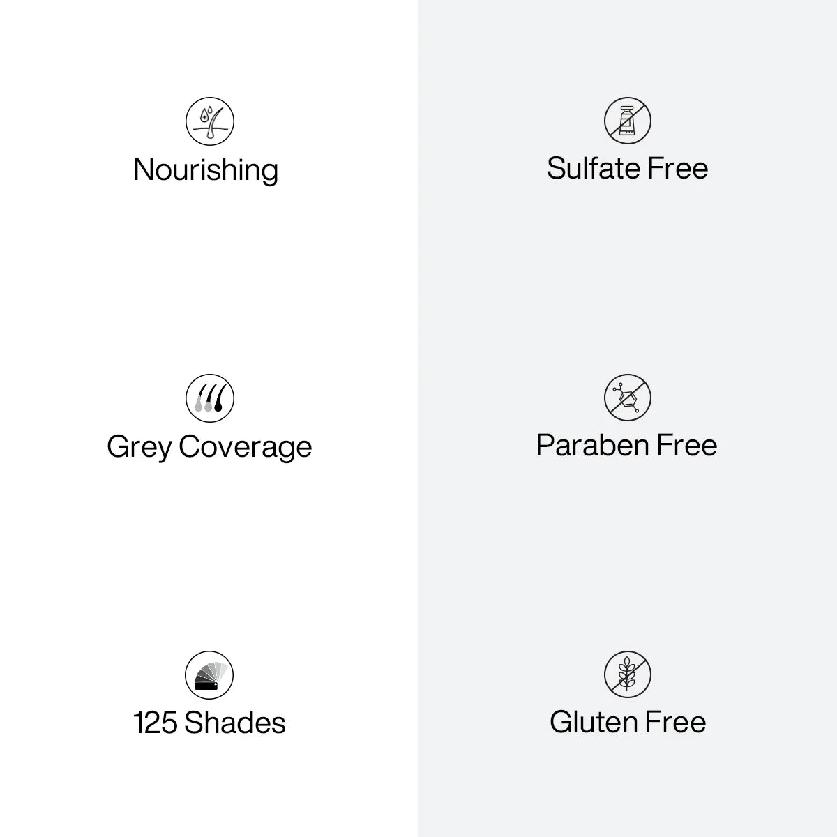 List of product features with icons and text on a white background