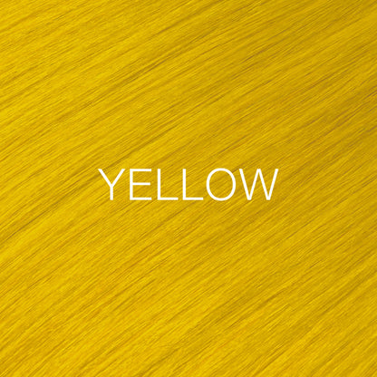 Silky hair texture showcasing the GK Hair's Juxevin Cream Color "Yellow Mixtone" in bold white text.