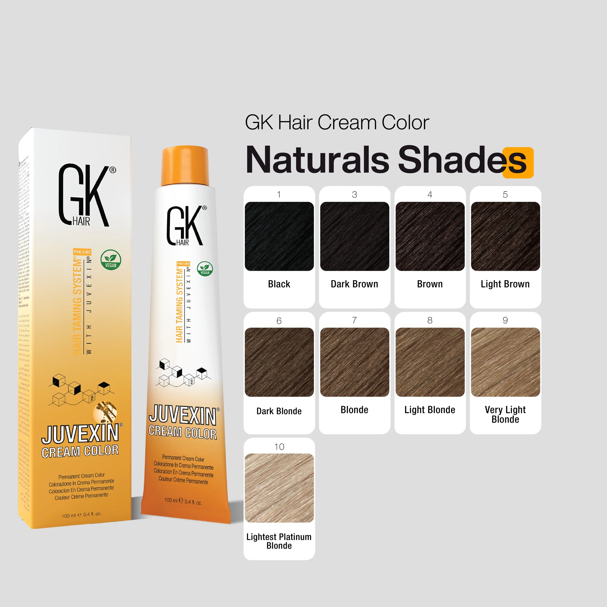 GK Hair Cream Color packaging with color chart on a gray background