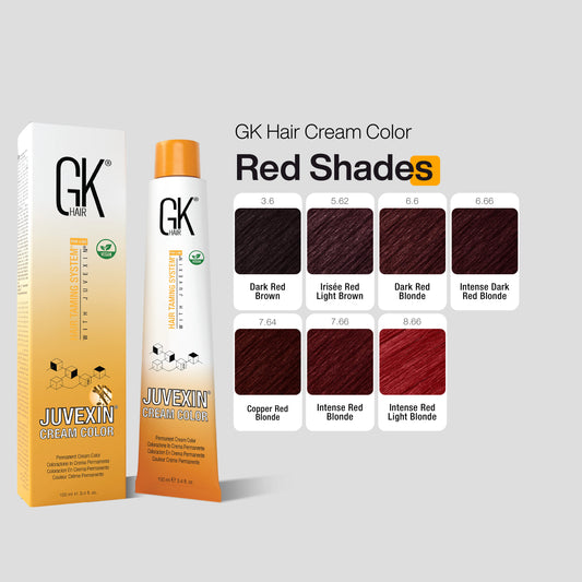 GK Hair Cream Color packaging with color swatches on a gray background